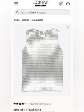 J. Crew Factory Striped Tie Back Tank (NWT/Size Small)